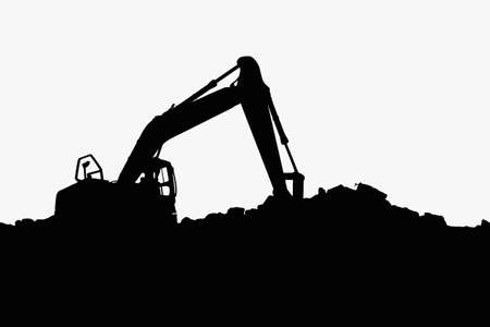 Excavators silhouette are digging the soil in the construction site  on the  white backgroundの写真素材