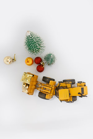Christmas ornament with  Wheel Loader model , Holiday celebration concept new year on white background,Top viewの写真素材