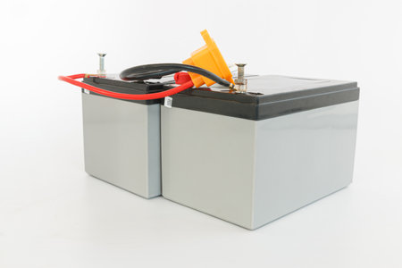Gel Deep cycle battery with 24 volt on a white backgroundの写真素材