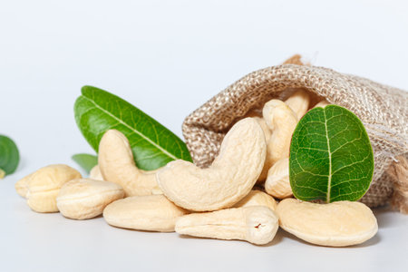Cashew nut raw on  a white background.の写真素材