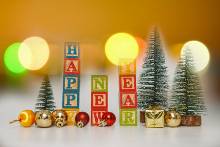 Christmas decoration with pine tree on lights blurred background,The concept celebration in the...