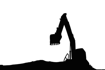 Excavators silhouette are digging  soil in the construction site  on   white background.の写真素材