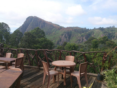 Outdoor deck overlooking the mountainsの写真素材