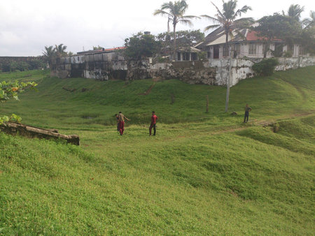 People walking in a villageの写真素材