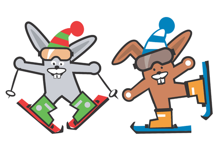 Two rabbits skiers.  のイラスト素材