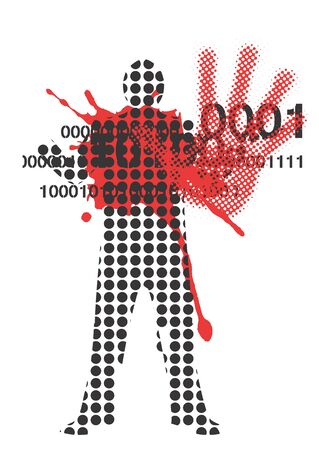Raster male silhouette with outstretched hand and a bloodstain.のイラスト素材