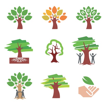 Set of  tree icons and ilustrations. Vector illustration.のイラスト素材
