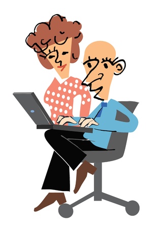 Manager on a chair with a laptop and his secretaryのイラスト素材