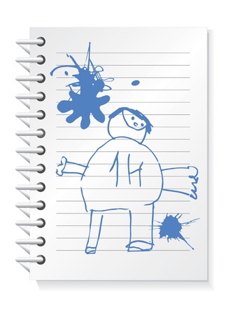 Vector illustration of notepad with children drawing and blobsのイラスト素材