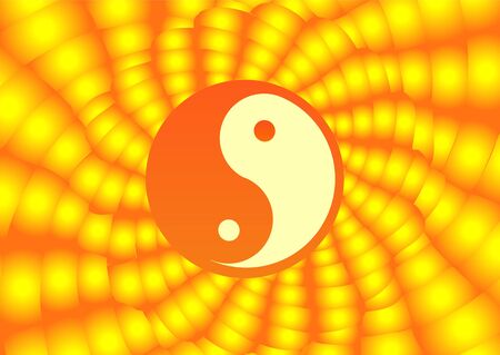 Yin & Yang on the yellow sun background. Vector illustration.のイラスト素材