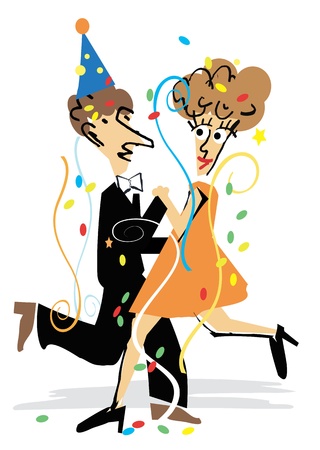 A young couple dancing among confetti at the New Year%uFFFDs party.のイラスト素材