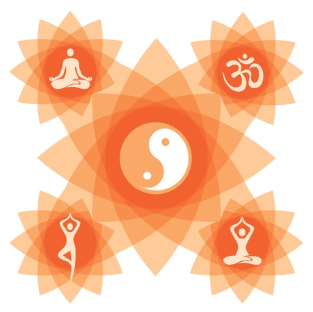 Abstract decorative backgound with yoga symbol and positions. のイラスト素材