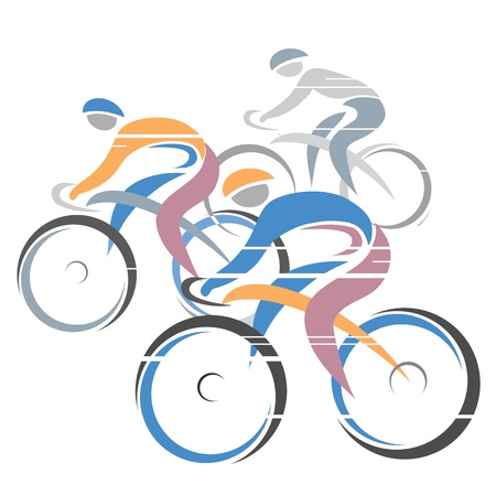 Colorful cycling race with three bike riders  Vector illustrations  のイラスト素材