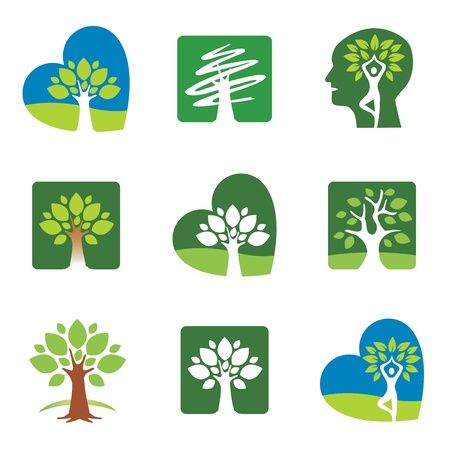 Set of  tree icons and symbols のイラスト素材