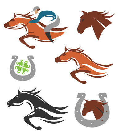 Set of horse racing icons and symbols  Vector illustration のイラスト素材
