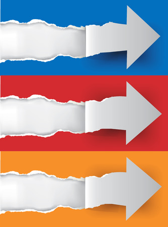 Vector illustration of paper arrows  ripping paper background with place for your image or text のイラスト素材