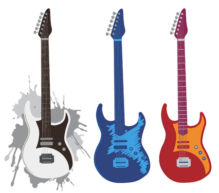 Three colorful stylized electric guitars  Vector illustration のイラスト素材
