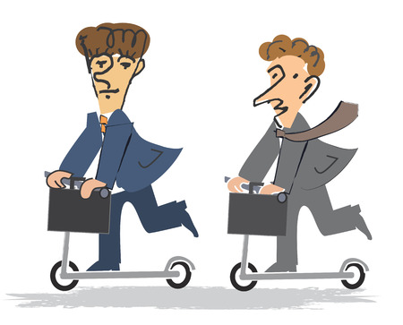 Two Businessmen with a briefcase riding a scooter  Vector illustration cartoon のイラスト素材