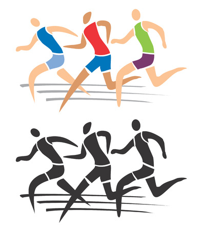 Runner on the race, stylized illustration  Black and colorful version illustration  のイラスト素材
