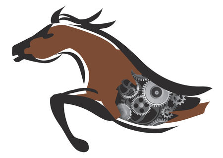 Horse silhouette with gear symbolizing powerful engine illustration のイラスト素材
