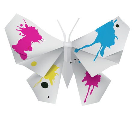 Origami butterfly with ink. Illustration symbolizing Fine Art, Art Education, print.のイラスト素材