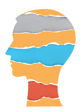 Paper Head silhouette with torn paper with color places for your text. Vector illustration.のイラスト素材
