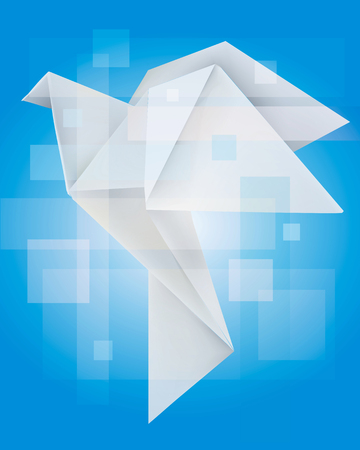 Magical Origami dove on the blue background. Religion concept.Vector illustration.のイラスト素材