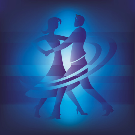 Dancing couple on the dark blue backgroun. Vector illustration.のイラスト素材