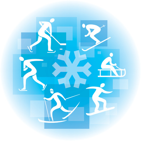 Collage of  winter sport icon on the blue background . Illustrationのイラスト素材