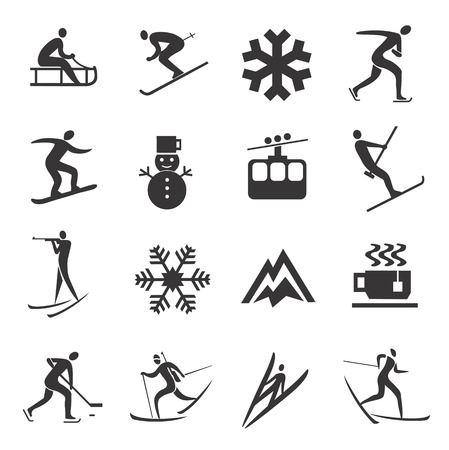 Set of black winter sport icons.Vector Illustration.のイラスト素材