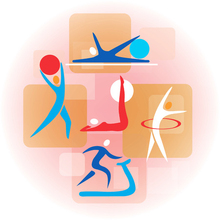 Collage  with fitness activity symbols. Colorful illustration.のイラスト素材
