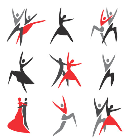 Set of  ballroom, ballet, modern dance colorful icons. Vector illustration.のイラスト素材
