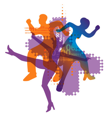 Electronic music and modern dancing Dancers silhouettes on the white background. Vector illustration.のイラスト素材