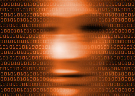 Blurred human face with binary codes symbolizing loss of identity and loneliness.の写真素材