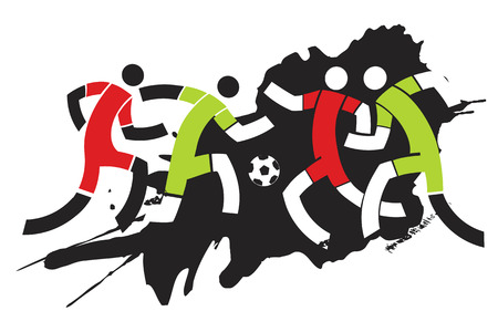 Four stylized Soccer players on the black grunge background. Vector illustration.のイラスト素材
