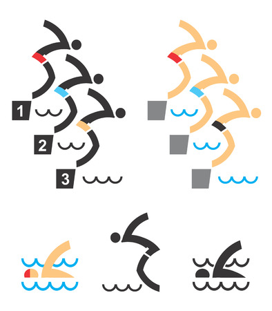 Set of colorful and black stylized swimming icons. Vector available.のイラスト素材