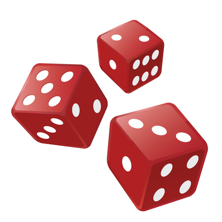 Three red dices. Illustration of three red casino dices isolated on the white background. Vector available.のイラスト素材
