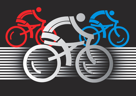 Abstract cyclist racers. Three racing cyclists. Colorful stylized illustration on the black background. Vector available.のイラスト素材