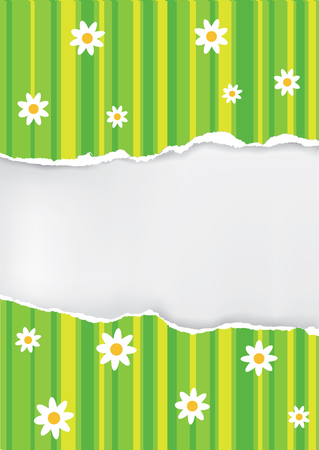 Spring background ripped paper. Illustration of green ripped paper with abstract spring meadow. Vector available.のイラスト素材