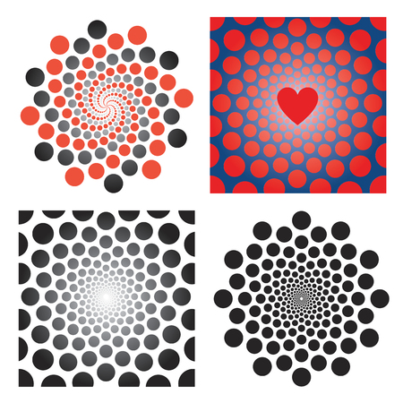 Four backgrounds with illusion of rotation movement and spirals.のイラスト素材