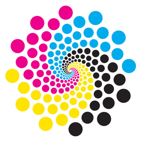 Circle with print colors. Abstract circle with print colors. Concept for presenting color printing.のイラスト素材
