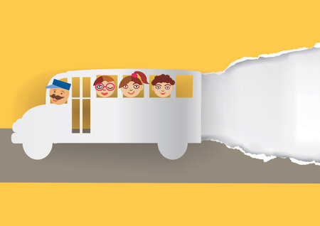 School bus paper background. Paper silhouette of school bus on the yellow background with place for your image or text. available.のイラスト素材