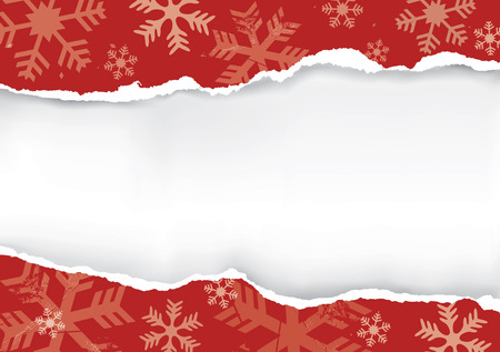 Red Ripped Christmas paper. Red grunge snowflakes background with torn paper with place for your text or image.のイラスト素材