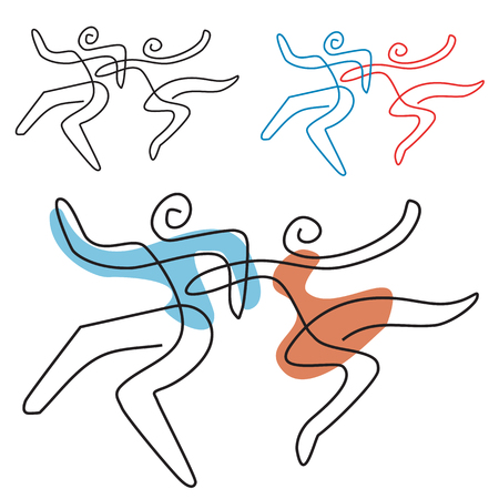 Dancing couple line art. A temperamental dance couple, line art stylized. Vector available.のイラスト素材