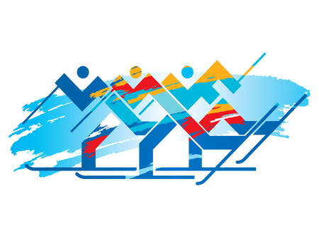 Cross-country Skiers competition. Grunge stylized Illustration of Cross-country Skiers. Vector available.のイラスト素材