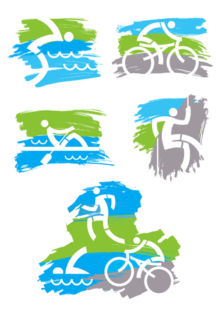 Fitness outdoor sports grunge icons. Set of Colorful grunge stylized icons with outdoor sport activities.Vector available.のイラスト素材