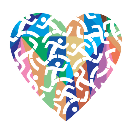 I love running, colorful heart.  colorful heart with icons of running people. Vector available.のイラスト素材