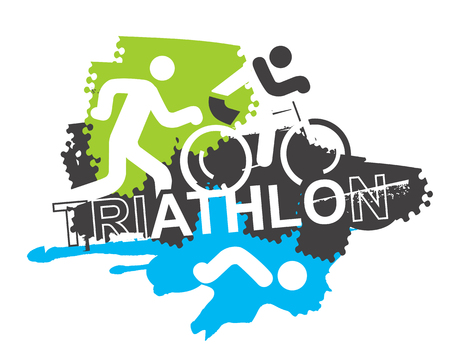Triathlon race icons background.  Stylized icons of Three triathlon athletes on the grunge background. Motive for T-shirt. Vector available.のイラスト素材