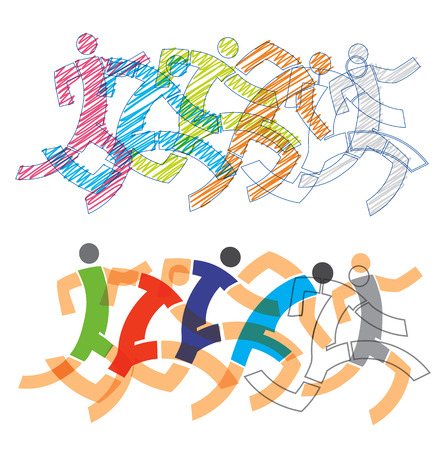 Competition runners, full speed. Two different Stylized illustrations of runners.Isolated on white background. Vector available.のイラスト素材