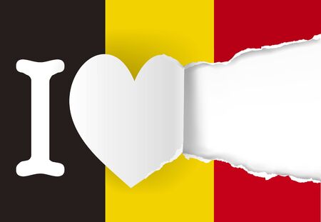 I love Germany, torn paper heart background. Illustration of ripped paper heart on paper German flag. Place for your texz or image. Vector available.のイラスト素材